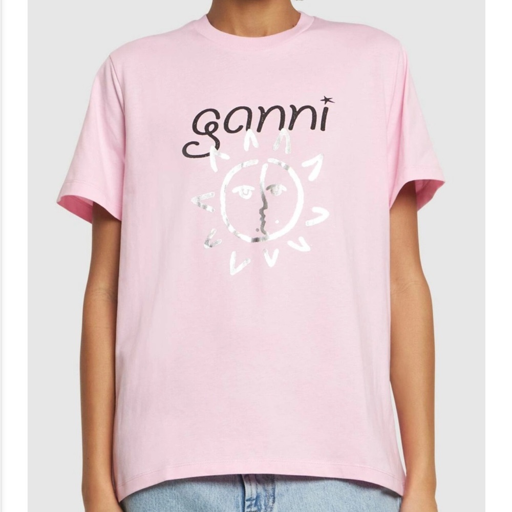 Ganni Pink Metallic Sun Logo Tee